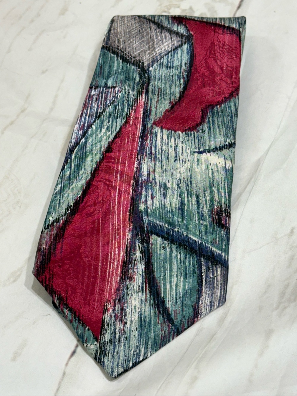 Zylos George Machado VTG 80s 90s Mens Silk Tie Abstract Geometric Retro Necktie
